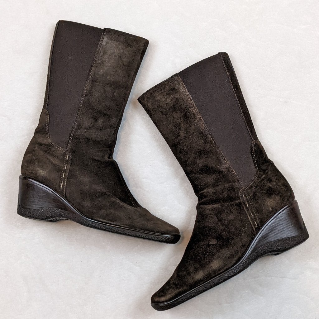 Aquatilia Suede Boots Chocolate Brown Elastic Calf